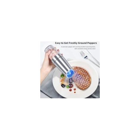 Moulin à poivre à gravité – Moulin électrique – Moulin de cuisine – Noyau en acier inoxydable/ABS/céramique – Argent (1/4)