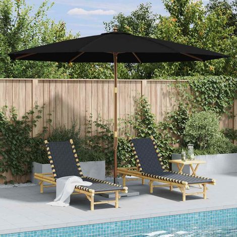 vidaXL Sombrilla de jardín con palo de madera negro 350 cm (1/2)