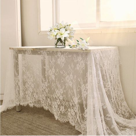 Nappes,Nappe en dentelle rectangulaire - 150 x 300 cm, Accessoires vestimentaires pour robe de mariée, nappe blanche en dentelle brodée blanc (1/5)