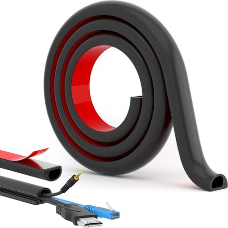 Self-adhesive cable duct for electrical cables, cable duct, TV and electric cable cover for home and office, 25 mm width x 17 mm height x 1 m lengths – black (1/4)