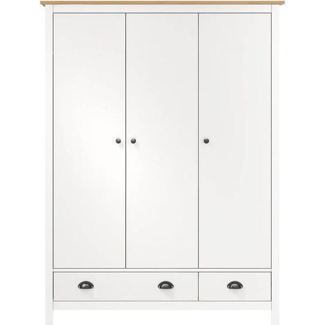 Armoire 3 Portes en Bois de Pin Massif, Placard de Rangement Blanc 127x50x170 cm (1/5)