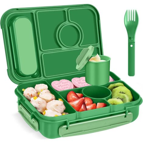 Brotdose Bento 1300ml 5 Fächer Kinder Erwachsene BPAfrei Smaragdgrün (1/5)