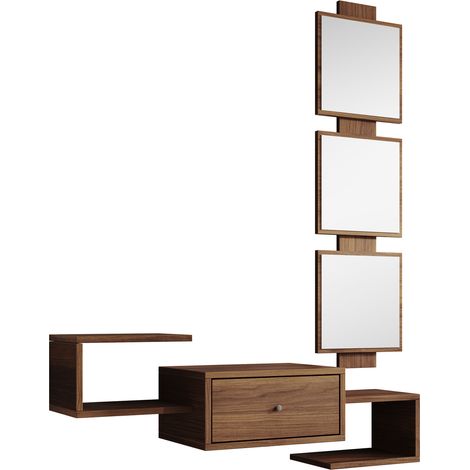 Flurmöbel mit Spiegel Dielenmöbel Hängend 1 Schublade Wandgarderobe Korridormöbel 99x145x22cm Farbe Walnuss Ambar Modell Neo