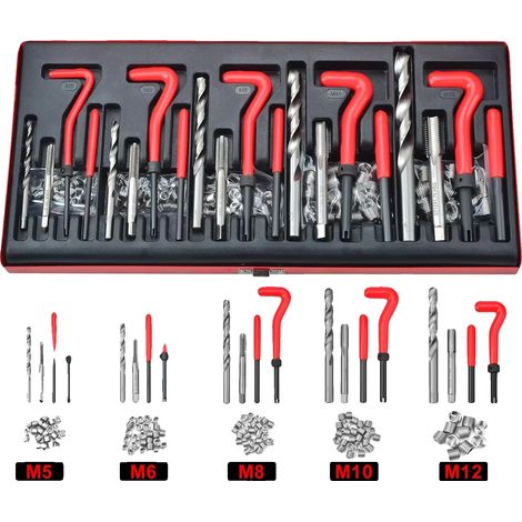 Herramienta para reparación de roscas, kit de 131 piezas, compatibilidad versátil, 131 piezas rojas (1/2)