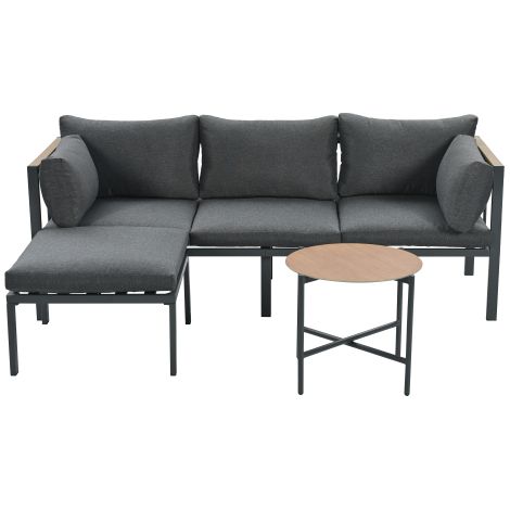 Ensemble Canapé Angle Jardin Salon Extérieur avec Table Basse et Repose-Pied En Acier Galvanisé Plateau Verre Gris pour Jardin Piscine (1/5)