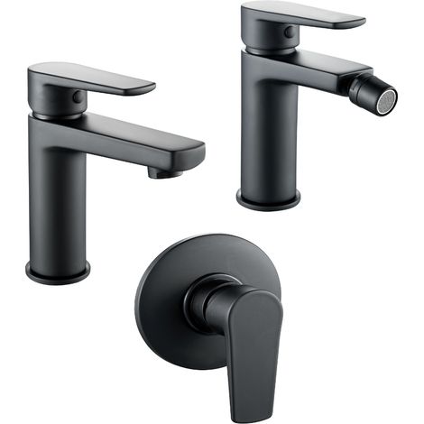 Tris rubinetti miscelatori bidet lavabo doccia incasso linea africa nero opaco (1/4)