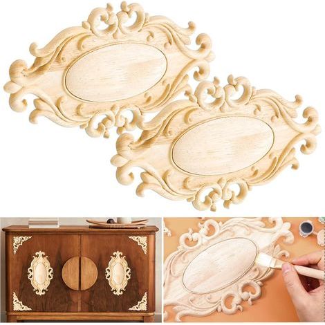 Moulure Decorative 2 Pièces Moulure Decorative Bois Incrustation en Bois Sculpté Applique Bois Sculpté Decoration Artisanat Bois Sculpté Meuble Rond Moulure Decorative Bois (1/5)