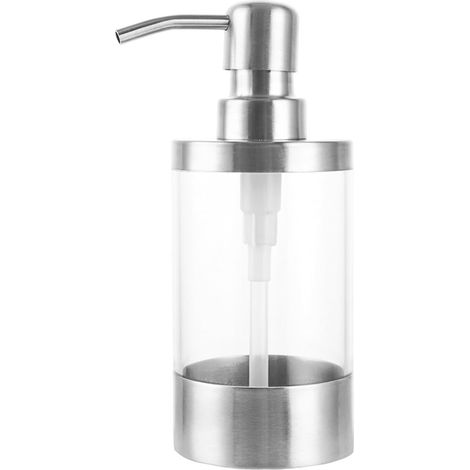 Distributeur de savon liquide en et acrylique anti fuite pour salle bain bureau hôtel 250 ml Acier inoxydable Acier Transparent (1/4)