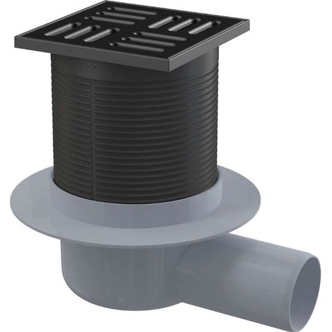Alcadrain Canaletas de desagüe - Sumidero lateral 11x11 cm, diámetro 5 cm, tapón antiolores combinado SMART, acero inoxidable negro mate/plástico APV31BLACK (1/2)