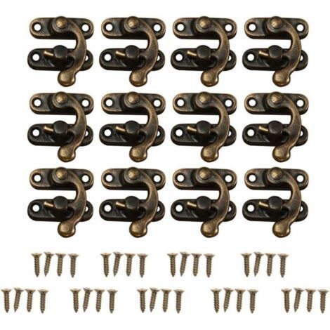 Ahlsen 12pcs Retro Design Decorative Cabinet Jewelry Box Shims Lock Vintage Padlock Hasp Hook Horns Antique Bronze Padlock Hasp Jewelry Box Buckle with 48 Screws(Bronze) (1/5)