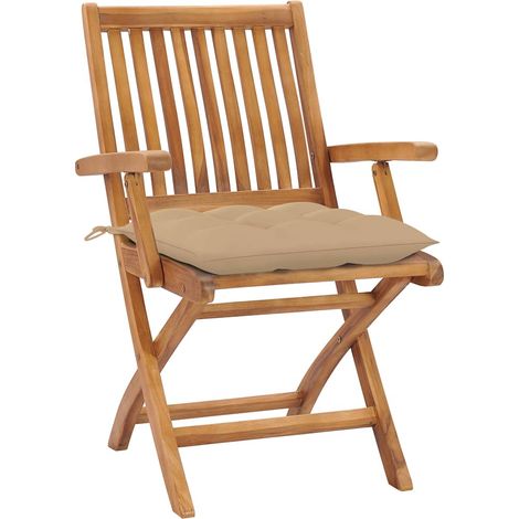 Maison Exclusive - Sedie Pieghevoli 2 pz con Cuscini Beige in Teak Massello (1/5)
