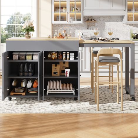 Table bar extensible 118/180 x 50 x 94 cm gris avec 6 espaces de rangement (1/5)