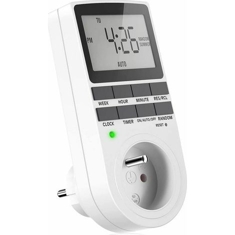 Prise Programmable Digitale, Minuterie Numérique Hebdomadaire avec Ecran LCD, Minuterie Prise Electrique 12H/24H/7Jours, Économie d'Energie Pour L'électroménagers et L'éclairage (1 Pack)