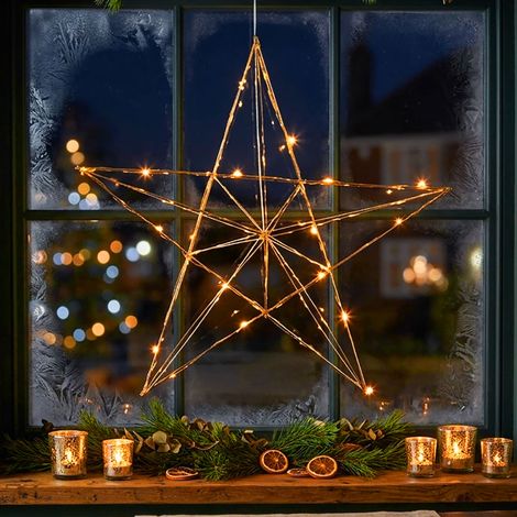 Lampe décorative LED en forme d'étoile de Noël, lampe de salle à manger, en laiton et acier, 36 cm (1/5)