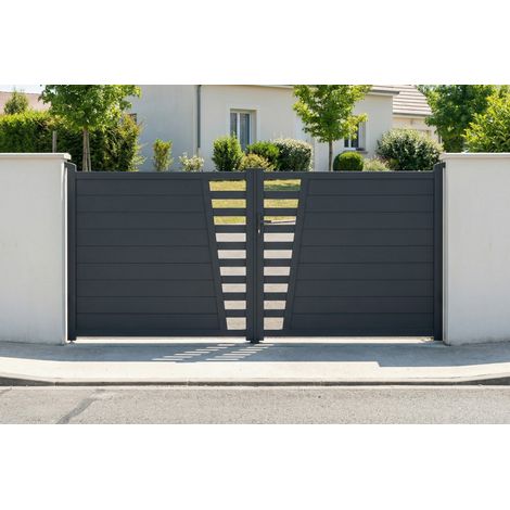 Portail battant 3,5m CERVINA H.160cm aluminium gris (1/5)