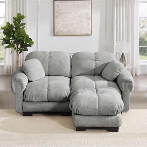 Modulares Ecksofa 190x149x90 cm aus hellgrauer Chenille mit beweglicher Ottomane – MEUBLIV (1/5)