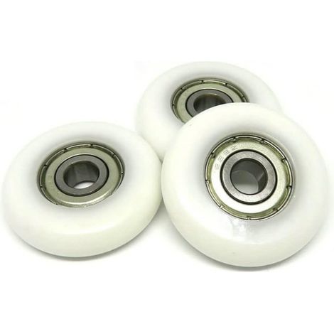 Set di 5 ruote rotonde in POM per vogatori, 8 x 40 x 10 mm, bianche, ruote con cuscinetti rivestite in plastica (1/4)
