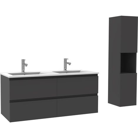 Ocean Ensemble meuble Salle de Bain simple vasque décor Anthracite 120cm+ vasque + colonne