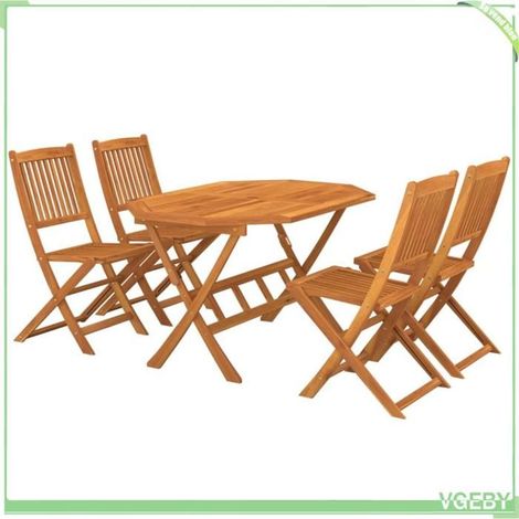Ensemble de salle à manger de jardin 5 pcs - FAFEICY - 3086998 - Bois d'acacia massif - Pliable - Finition huilée (1/5)