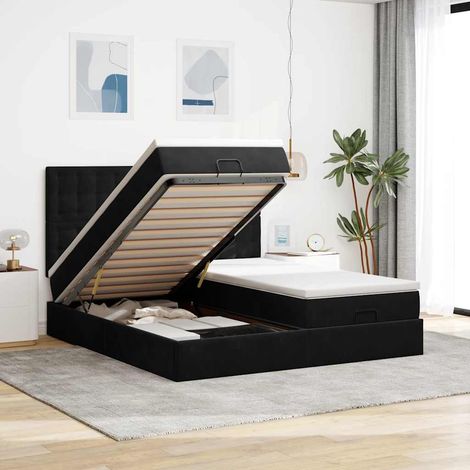 Ottoman-Bett mit Matratzen & LEDs Schwarz 180x200 cm Samt