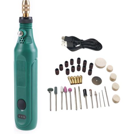 Outil rotatif sans fil 3,7 V à vitesse variable - multifonction Chargement USB Changement facile d'accessoires pour travaux manuels Vert (1/5)