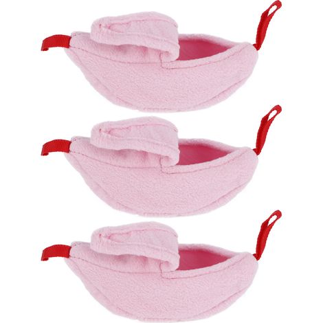 Lot de 3 hamacs suspendus en forme de banane pour hamster, abri chaud pour l'hiver, accessoires pour petits animaux, rose rouge (1/5)