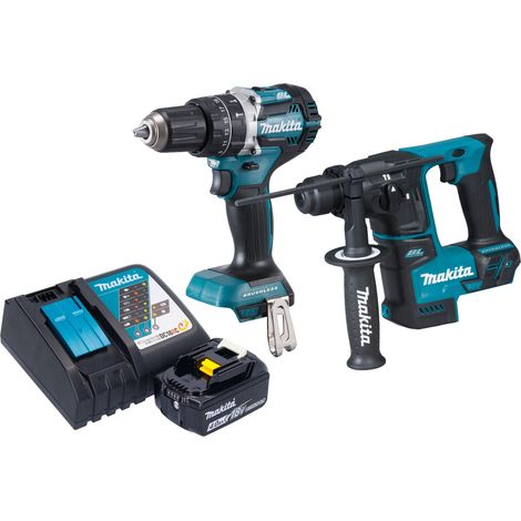 Makita DLX 2278 RM1 Kit combiné batterie + perceuse-visseuse à percussion 54 Nm DHP 484 + marteau perforateur 1,2 J DHR 171 + 1x batterie 4,0 Ah + chargeur (1/4)