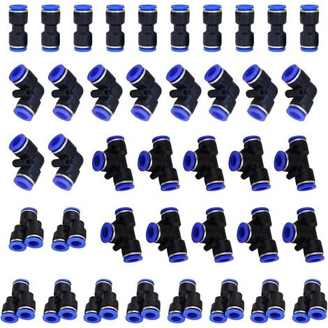 40PCS Connecteur Pneumatique Raccord Pneumatique 1/4'' Raccords Rapide Air comprimé 4 Formes pour Etancher Raccord Tube Air Comprimé-Type-Y/T/Droit/Angle (1/4)