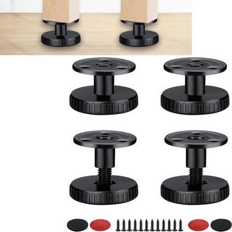 Lot de 4 pieds de meubles réglables - 27-40 mm - Hauteur réglable - Avec écrous en T et boulons - Pieds de table réglables - Pieds de table filetés - Convient pour tables, armoires, équipements - Noir (1/5)