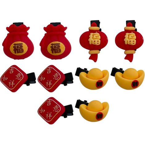 10 Pieces Red New Year's Hair Clips in Resin, Pretty (1/5)