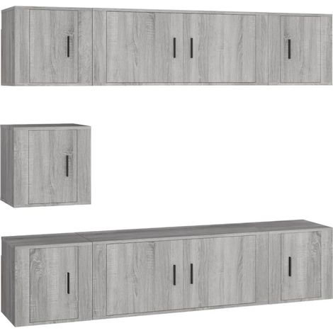 Conjunto de muebles mueble buffet TV televisión salón dormitorio sala de estar 7 piezas sonoma madera de ingeniería gris 020025214