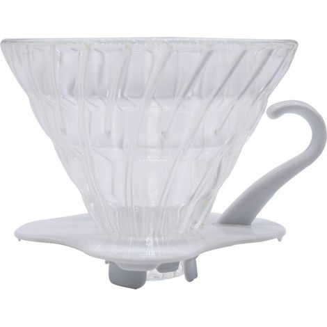 White Glass Coffee Dripper Size 02, Plastic Stand, Internal Grooves, For Kitchen (1/4)