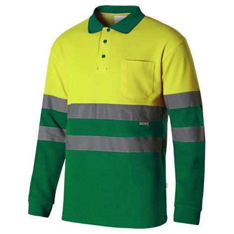 Polo algodón bicolor manga larga alta visibilidad 305515  L - Amarillo flúor / Verde