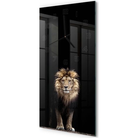 Horloge Murale Rectangulaire Verticale pour Salon Design Élégant Portrait d'un lion 30x60 cm (1/5)