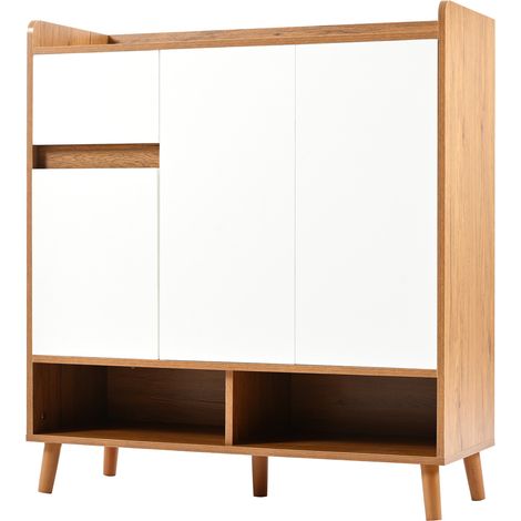 Aparador zapatero con estantes ajustables y patas de madera 90 x 35 x 99 cm (1/5)