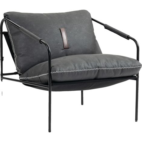 Sillón, tapicería de piel sintética, fundas de cojín extraíbles, gris carbón. (1/5)