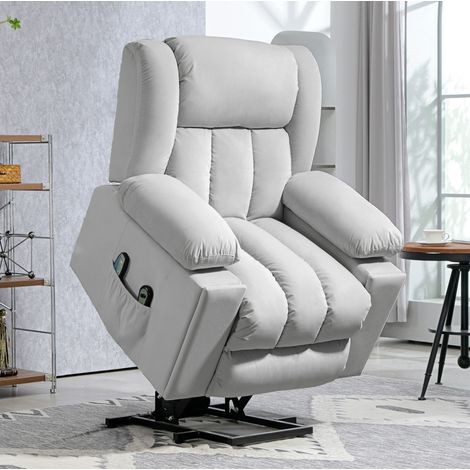 Fauteuil releveur électrique massant et chauffant, relax inclinable en velours gris clair HAVRYA (1/3)