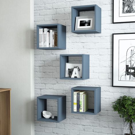 Regal Gianico, 5 Böden, Modular, Set mit 5 Regalen, Farbton Struktur Schiefer, 30x30x24h cm Blau-Schiefer (1/4)