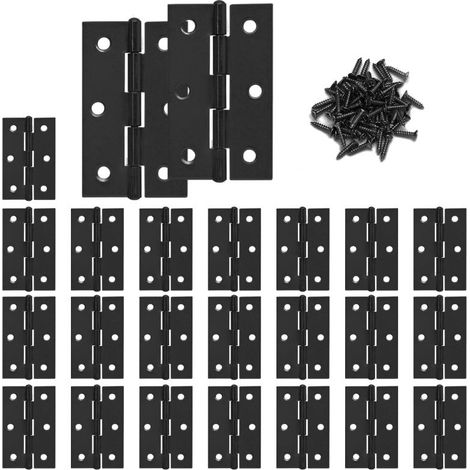 Charnières de porte : Charnières à paumelle de 6,35 cm (2,5 pouces) avec vis de fixation incluses - Lot de 24 charnières noires pour portes intérieures, armoires et meubles (1/5)