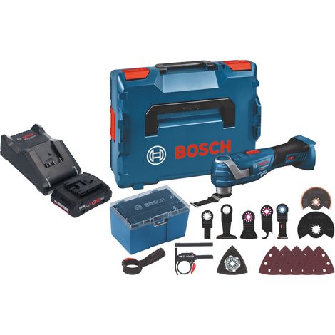 Bosch GOP 18V-34 Professional Akku Multi Cutter 18 V Starlock Plus + 1x ProCore Akku 4,0 Ah + Ladegerät + 17 tlg. Zubehör + L-Boxx