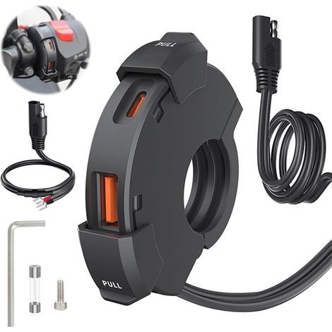 Chargeur USB Moto,Prise USB Moto,Prise Allume Cigare Moto,QC3.0 USB & PD Type-C,USB 12v Moto avec Interrupteur et Voltmètre LED, pour 12v-24v Voiture, Camping-Car, Bateau (1/5)