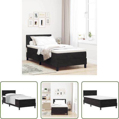 Matratze -  Boxspringbett mit Matratze Schwarz 90 x 200 cm Samt (1/5)