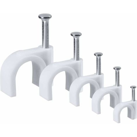 DEESSE SHOP - 500 attaches de câble rondes avec clou en acier, 5 attaches de câble de taille différente 4 mm/5 mm/6 mm/8 mm/10 mm, attache de fil et organisateur, blanc (1/5)