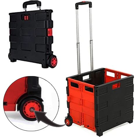 Caisse XL 35 litres avec couvercle - caisse pliante sur roulettes/chariot pliable verrouillable, rouge (1/5)