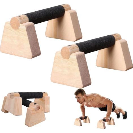 Barres de pompes, parallettes en bois – poignées de haute qualité pour l'entraînement au poirier, équipement antidérapant pour callisthénie (hommes et femmes) (1/5)