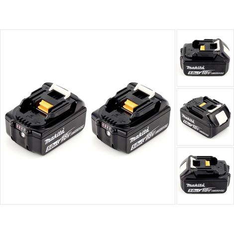 Makita – Batteries Li-ion 18V 5Ah avec affichage LED – Pack de 2 – Charge rapide en 45 min – Protection contre surchauffe et courts-circuits (1/5)