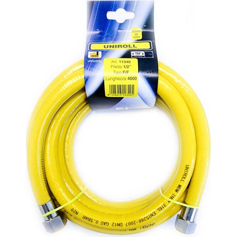 Manguera flexible de gas 4 metros 1/2" FF inox según la norma EN 15266 para estufa/cocina UNIROLL