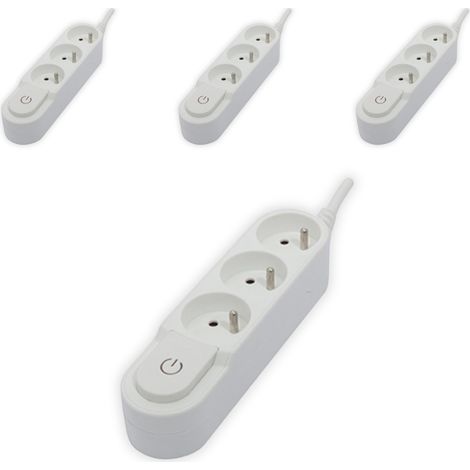Lot de 4 blocs multiprises 3x16A - 3500W - câble H05VV-F 3x1,5mm² - 3m - Blanc - Chacon