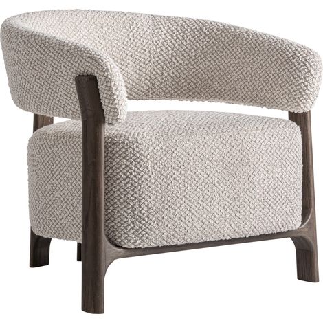 Fauteuil contemporain en bois et tissu bouclé - écru et brun (1/5)