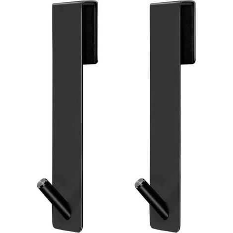 2pcs Crochets de Porte de Douche, Acier Inoxydable Crochets de Suspension pour Serviettes Sans Perçage sur Porte de Douche sans Cadre pour Salle de Bain(Noire) (1/5)